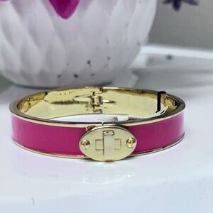 Talbots Bangle Clamper Bracelet. Gold Tone With Pink Enamel. NWT